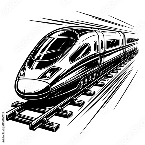 Fast vector illustration of a yellow racing train with a powerful engine on a white background
