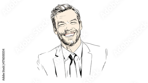 Cheerful Handsome Businessman Smiling in Vector Illustration