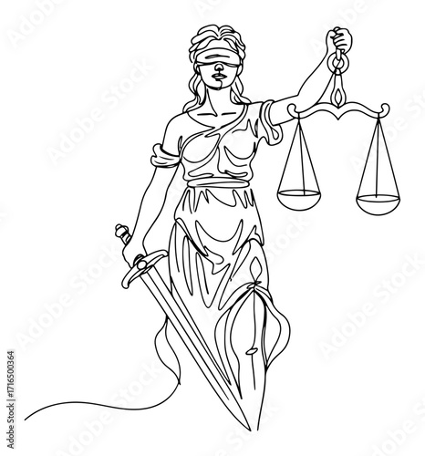 Full Length Lady Justice with Scales and Sword