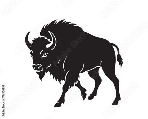 aggressive, Jumping, Angry, American, Bison Silhouette Vector Logo 