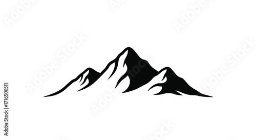 Majestic mountain peaks rise against a clean white background, symbolizing adventure and achievement.