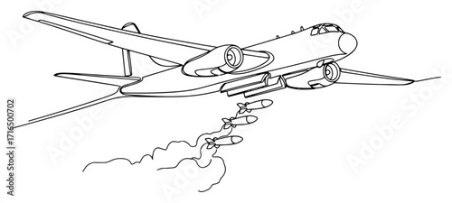 Vintage Military Bomber Dropping Bombs During a Mission