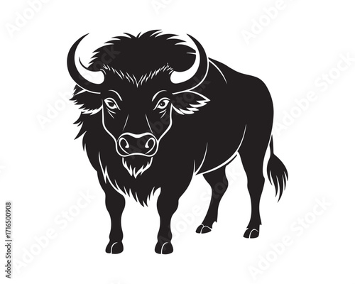 aggressive, Jumping, Angry, American, Bison Silhouette Vector Logo 