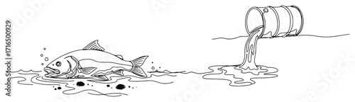 Toxic Waste Spill Polluting Water with a Dying Fish