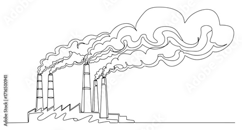 Industrial Factory Emitting Smoke from Chimneys