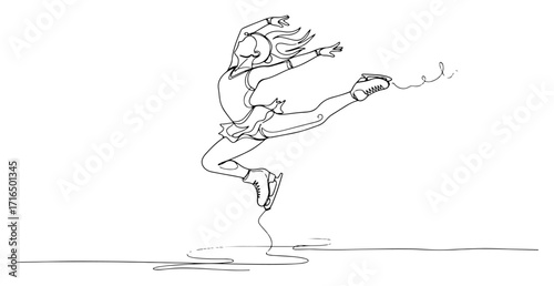 Continuous Line Drawing of a Figure Skater in Action