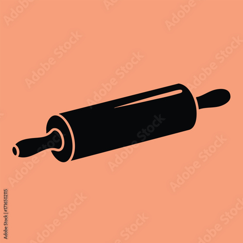 Black silhouette of a rolling pin kitchen tool isolated on a solid background for baking tasks