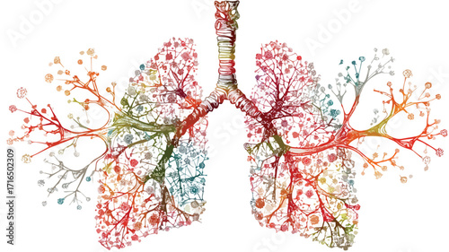 Cartoon Human Lungs Illustration with Colorful Connections for Medical Designs