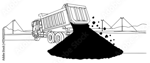 Dump Truck Unloading Gravel at a Construction Site