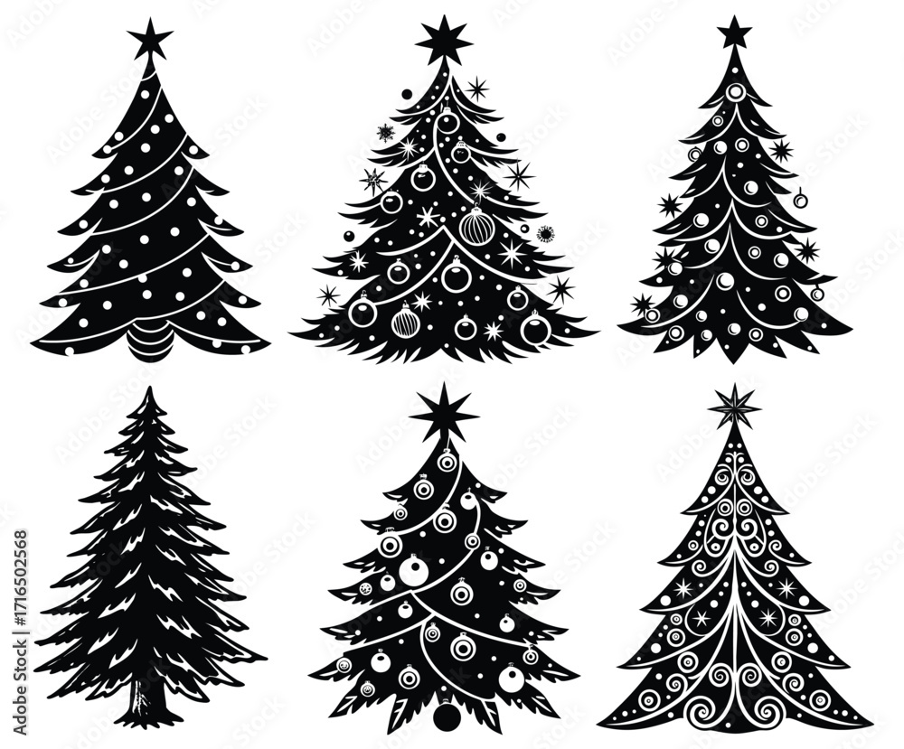 Obraz premium Ornate Swirl Christmas Tree Vector Illustration 