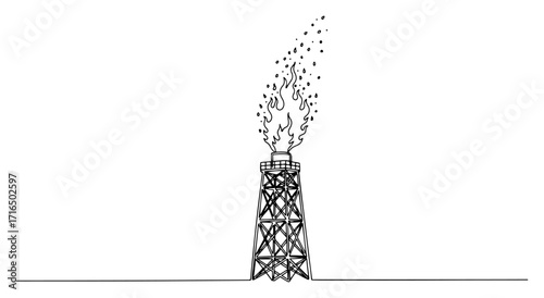 Oil Refinery Flare Stack Tower Line Art