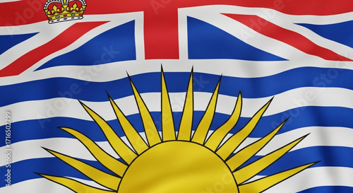 A vibrant depiction of the British Columbia flag, perfect for illustrating Canadian government or travel.