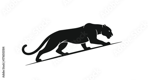 Sleek black panther powerfully climbs an incline, embodying strength and determination.