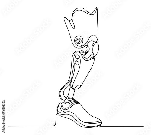 Modern Prosthetic Leg in a Continuous Line Drawing