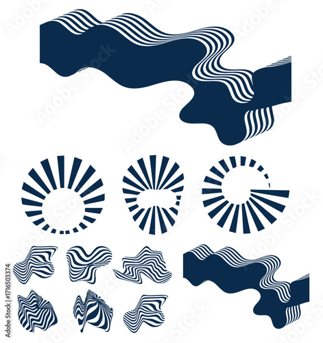 Spiral and swirl motion twisting circles design element set. Vector illustration