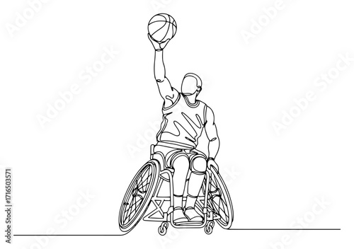 Wheelchair Basketball Athlete Dunking Line Art