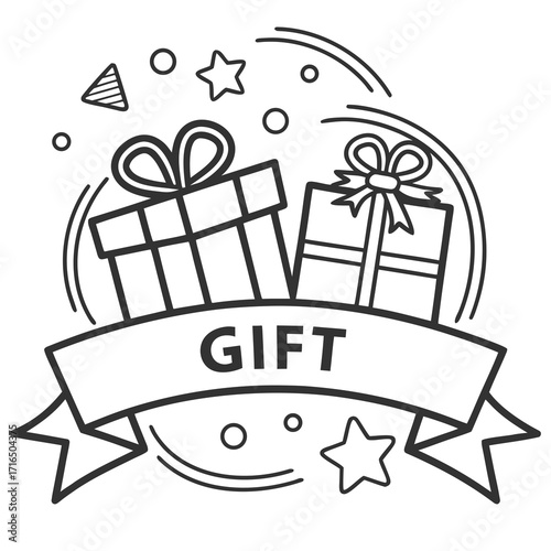 Two gift boxes with ribbon and stars