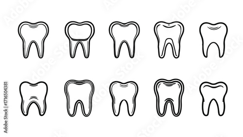 Linear Style Teeth Icons Set in Vector Format