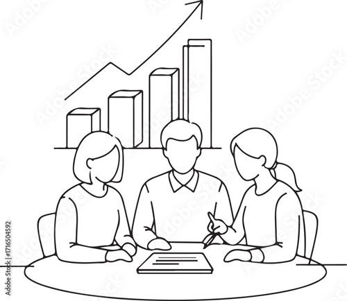 Business meeting with upward trending graph illustration