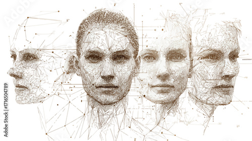Facial Recognition System Technology in Low Polygon Human Face Concept
