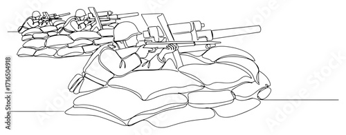 Crew Operating Field Artillery Behind Sandbags