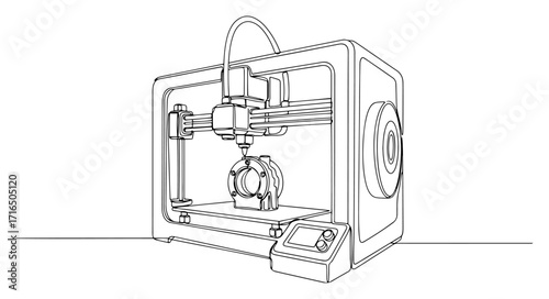 Continuous Line Drawing of a Modern 3D Printer in Action