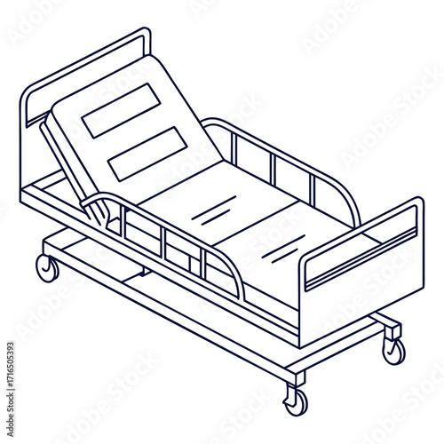 Isometric hospital bed illustration for medical use