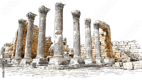 Majestic Ancient Ruins with Weathered Stone Column