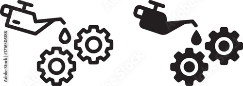 oil can, gears, cogwheel, mechanical, lubrication, engine, motor, industry, maintenance, service, repair, oil drop, liquid, pouring, symbol, icon, graphic, design, illustration, concept, mechanism, ma