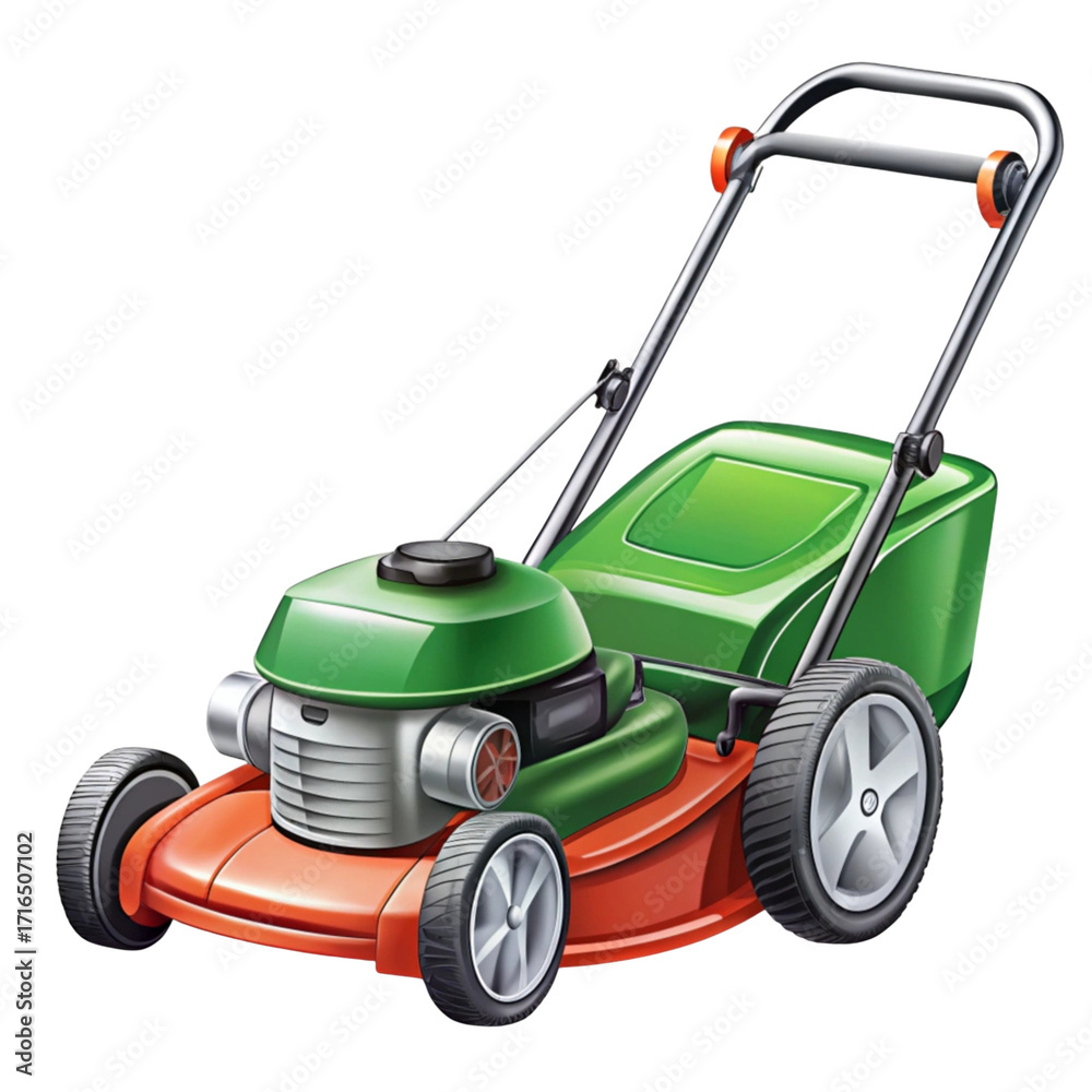 Fototapeta premium A detailed illustration of a green and red lawn mower tool