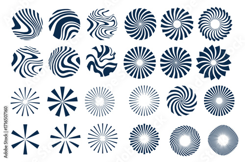 Spiral and swirl motion twisting circles design element set. Vector illustration