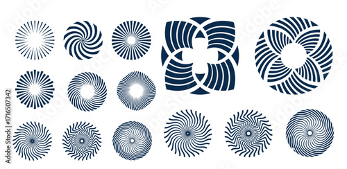 Spiral and swirl motion twisting circles design element set. Vector illustration