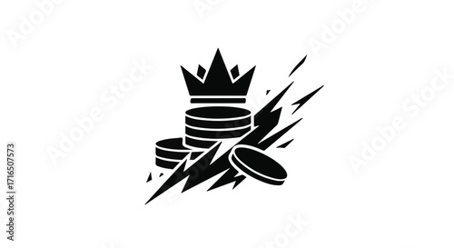 Symbol of wealth and power with a crown atop stacked coins, representing success and financial triumph.