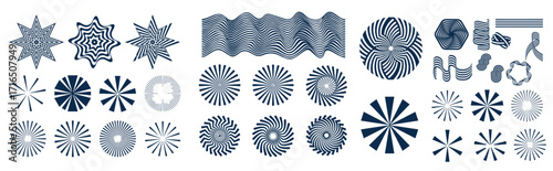 Spiral and swirl motion twisting circles design element set. Vector illustration