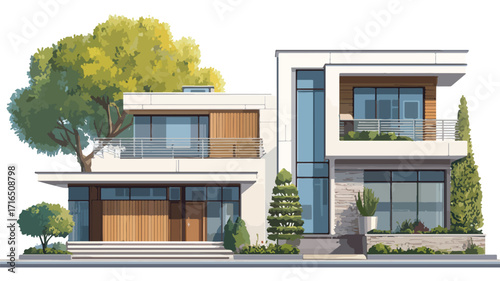 Contemporary Private Homes in White Background for Real Estate Design Projects