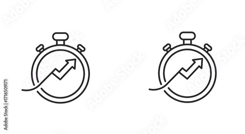 Outline icon of stopwatch with rising arrow overlay
