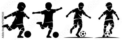 Kid Soccer Player Silhouette in Action Set