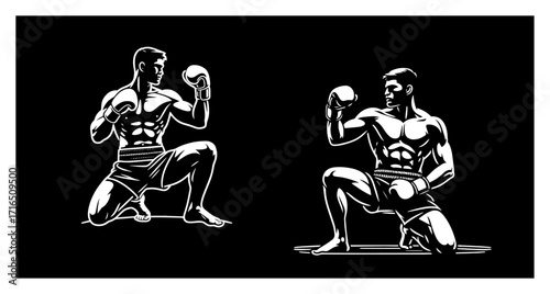 Muay Thai Fighter in a Kneeling Pose Logo