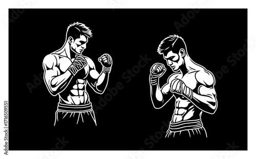 Mma Fighter with Wrapped Hands in a Guard Pose