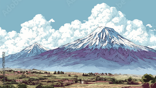 Mount Ararat Cartoon Vector Illustration Turkey Landscape Drawing