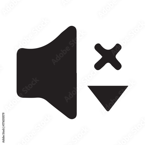 Black silhouette of a speaker icon with a mute symbol indicating no sound or volume off