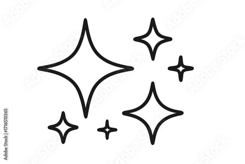Sparkles icon set. Shine star symbol for cleanliness and freshness. Twinkle, glitter, magic effect. Flat design graphic element for quality, decoration, and celebration.