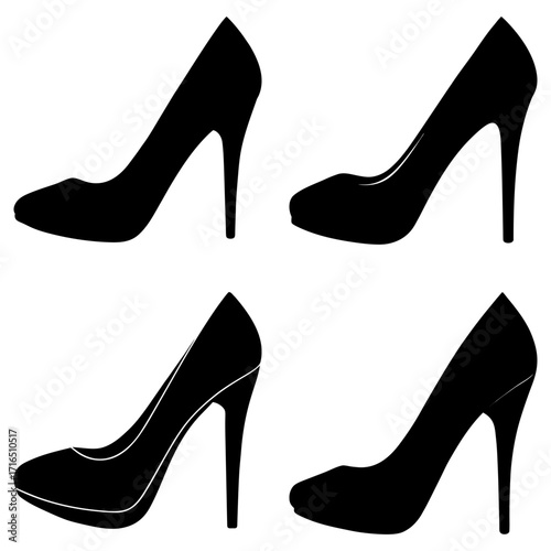 Four silhouettes of high heel shoes arranged in a square pattern on a white background image art