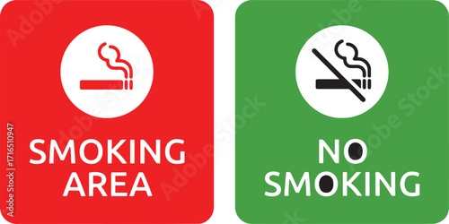 smoking, no smoking, area, sign, symbol, prohibition, allowed, red, green, white, circle, cigarette, smoke, icon, graphic, vector, information, warning, policy, public, place, designated, forbidden, r