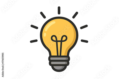 Light bulb icon for idea, innovation, and creativity. Vector cartoon illustration of a shining lamp. Symbol for solution, thinking, knowledge, genius, and inspiration. Bright electric light concept.