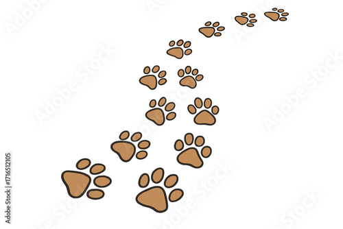 Paw prints trail vector illustration. Dog or cat animal footprint track path. Cartoon silhouette steps for pet shop, veterinary concept. Walking foot shape design element.