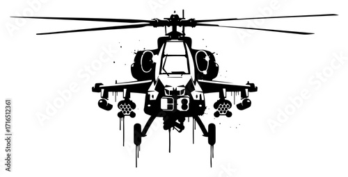 Military Attack Helicopter Stencil with Dripping Paint