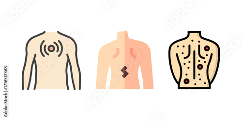 Back Pain, Back Pain icon, Back Pain Relief and Treatment Vector, Chronic Back Pain Illustration, Lower and Upper Back Pain Therapy, Muscle Pain Infographic Template Design