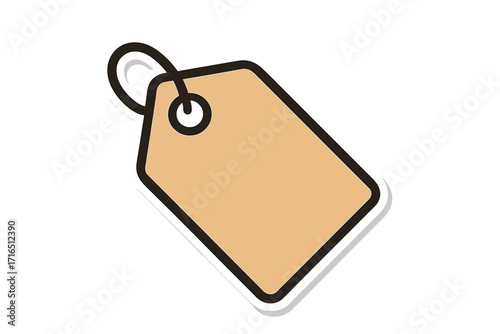 Blank price tag icon. Empty label for sale, discount or shopping. Brown paper or cardboard tag sticker symbol. Vector cartoon illustration for retail and commercial business.