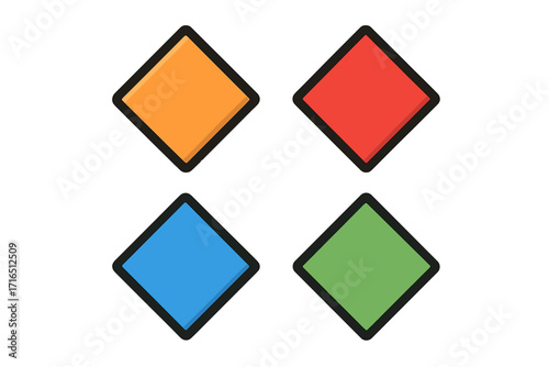 Colorful rhombus icon set. Geometric shapes collection for design. Flat style vector cartoon illustration. Diamond shape elements for logos, buttons, or modern web graphics.